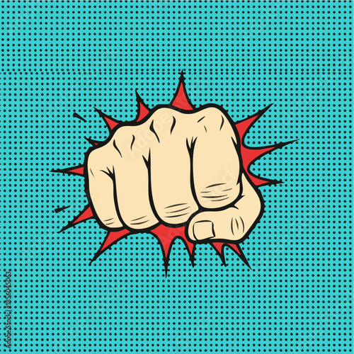 Clenched Fist Punch Pop Art Graphic Illustration