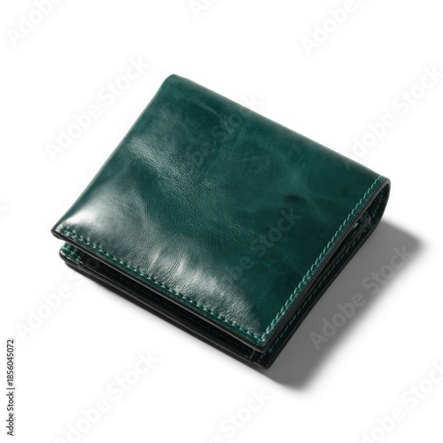 Dark green leather wallet isolated on white background