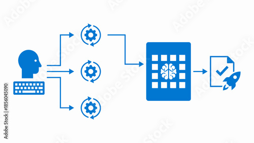 Conceptual illustration of data processing and integration into a cloud workflow, A visual representation of a data pipeline involving processing and analysis within a digital ecosystem