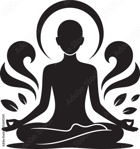 Silhouette of a person meditating with aura and nature elements