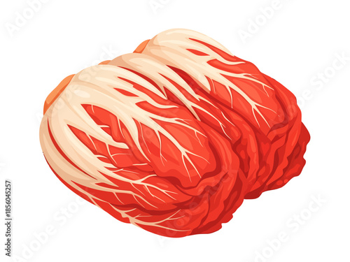 Two Heads of Red Leafy Chinese Cabbage on White Background