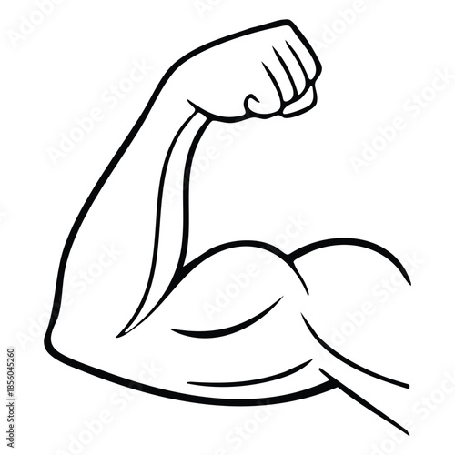 Minimal Line Art Strong Arm Icon with Flexed Biceps and Clenched Fist Representing Strength, Power, Fitness and Gym Motivation Vector Illustration