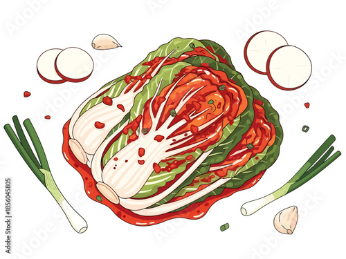 Korean Fermented Cabbage Dish with Scallions and Garlic