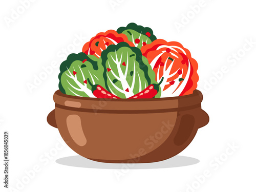 Fermented Cabbage Dish in Ceramic Pot Spicy Probiotic Food Element