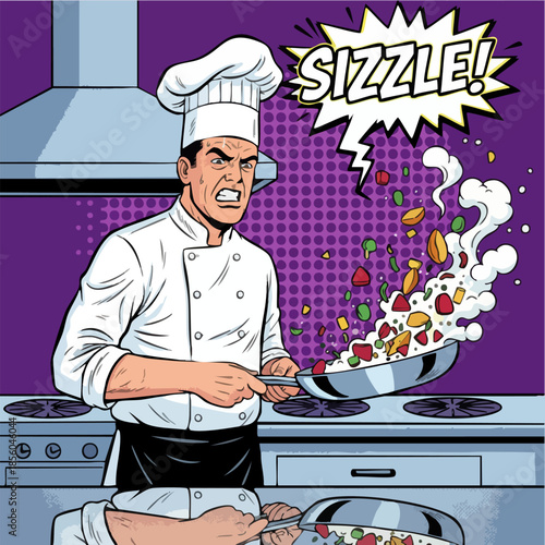 Intense Chef Cooking Action Pop Art Comic Illustration