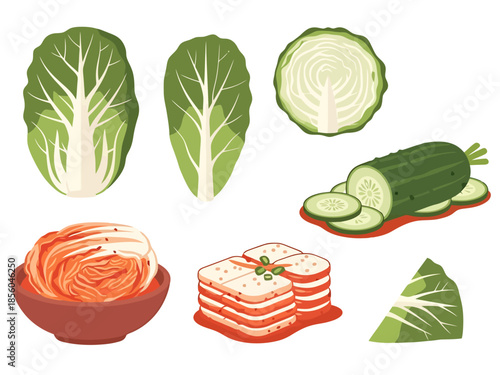 Fresh Ingredients for Fermented Cabbage and Cucumber Dishes