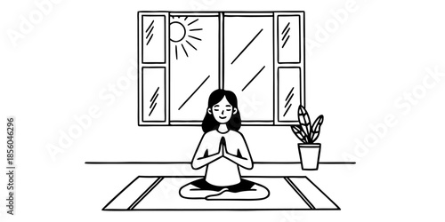 Young Woman Practicing Morning Yoga at Home with Natural Light