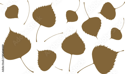 Scattered brown autumn leaf silhouettes vector illustration set ideal for rustic background or simple Logo designs