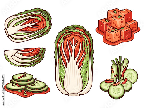 Korean Fermented Cabbage and Cucumber Dish Components