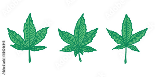 Set of hand drawn cannabis leaf Medicine marijuana Hemp leaves clipart in doodle style Single element for print, web, design, decor