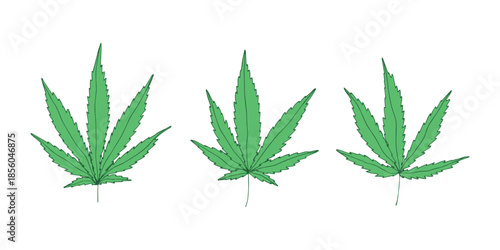 Set of hand drawn cannabis leaf Medicine marijuana Hemp leaves clipart in doodle style Single element for print, web, design, decor
