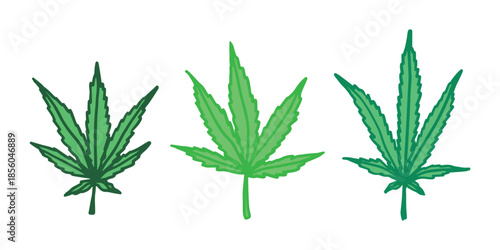 Set of hand drawn cannabis leaf Medicine marijuana Hemp leaves clipart in doodle style Single element for print, web, design, decor