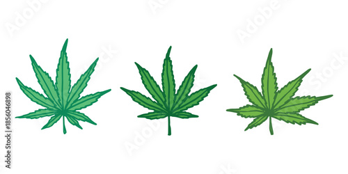 Set of hand drawn cannabis leaf Medicine marijuana Hemp leaves clipart in doodle style Single element for print, web, design, decor