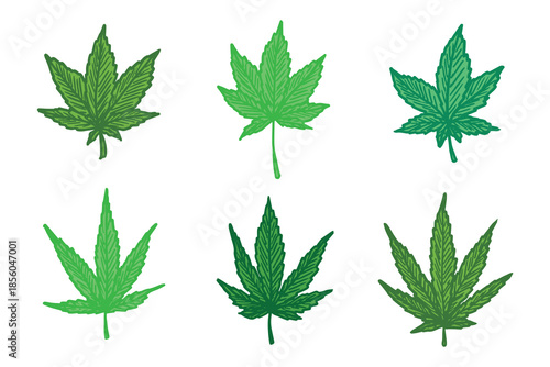 Set of hand drawn cannabis leaf Medicine marijuana Hemp leaves clipart in doodle style Single element for print, web, design, decor