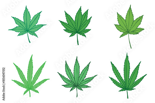 Set of hand drawn cannabis leaf Medicine marijuana Hemp leaves clipart in doodle style Single element for print, web, design, decor