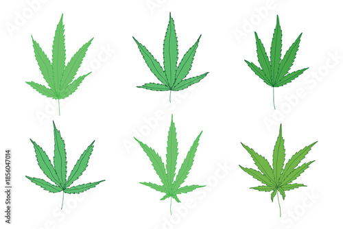 Set of hand drawn cannabis leaf Medicine marijuana Hemp leaves clipart in doodle style Single element for print, web, design, decor