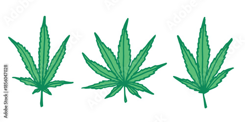 Set of hand drawn cannabis leaf Medicine marijuana Hemp leaves clipart in doodle style Single element for print, web, design, decor