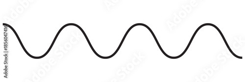 Sine wave vector illustration, black and white sinusoidal line diagram for science and math.