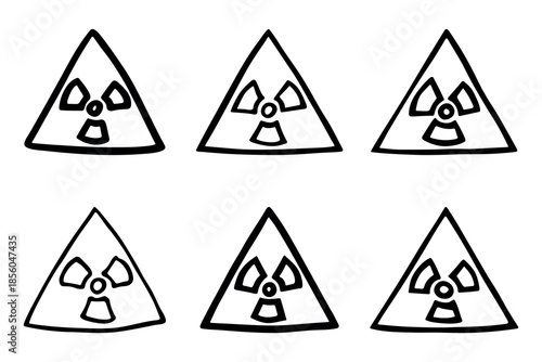 Set of hand drawn radiation sign Nuclear radiation hazard symbol Radioactive danger warning doodle Radioactive waste Single element for print, web, design, decor