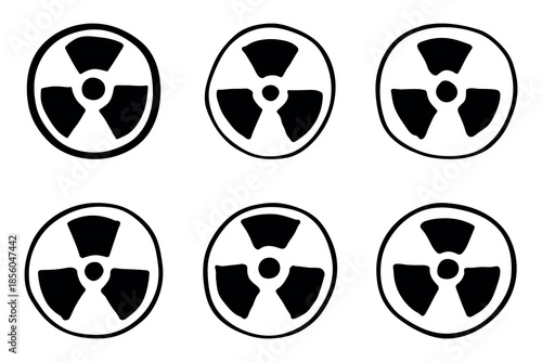 Set of hand drawn radiation sign Nuclear radiation hazard symbol Radioactive danger warning doodle Radioactive waste Single element for print, web, design, decor