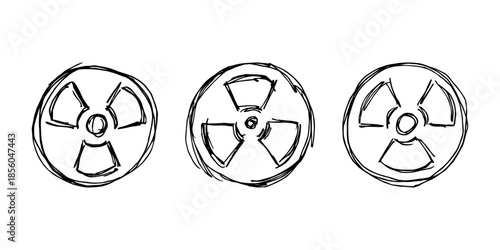 Set of hand drawn radiation sign Nuclear radiation hazard symbol Radioactive danger warning doodle Radioactive waste Single element for print, web, design, decor