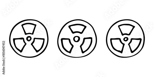 Set of hand drawn radiation sign Nuclear radiation hazard symbol Radioactive danger warning doodle Radioactive waste Single element for print, web, design, decor