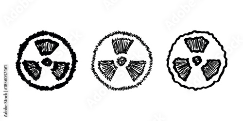 Set of hand drawn radiation sign Nuclear radiation hazard symbol Radioactive danger warning doodle Radioactive waste Single element for print, web, design, decor
