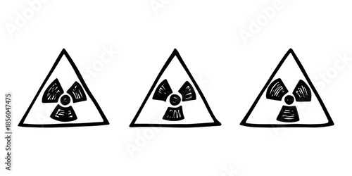 Set of hand drawn radiation sign Nuclear radiation hazard symbol Radioactive danger warning doodle Radioactive waste Single element for print, web, design, decor