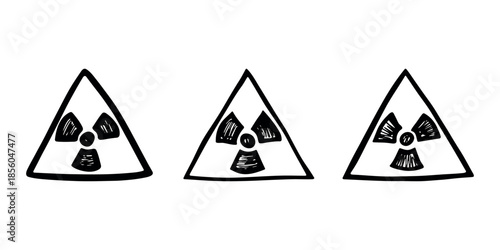 Set of hand drawn radiation sign Nuclear radiation hazard symbol Radioactive danger warning doodle Radioactive waste Single element for print, web, design, decor