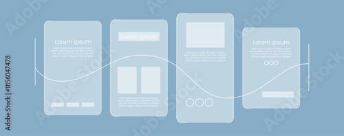 Wireframe UI Mockups with Lorem Ipsum Text user interface,Mobile app interface wireframe design layout set on blue background. Vector illustration of smartphone screen