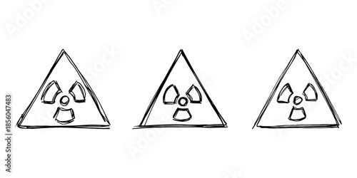 Set of hand drawn radiation sign Nuclear radiation hazard symbol Radioactive danger warning doodle Radioactive waste Single element for print, web, design, decor