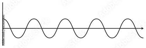 Sine wave vector illustration, black and white sinusoidal line diagram for science and math.