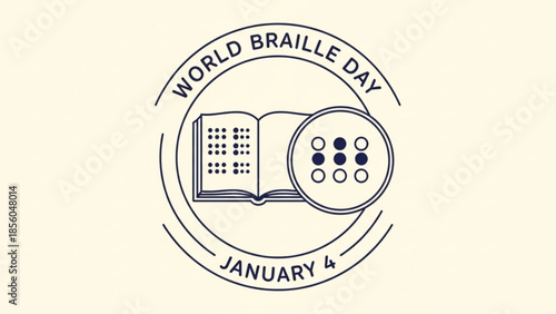 World braille day january 4 logo with book and braille dots in circle