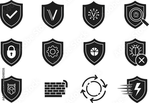 Security and protection icons set with shield symbols