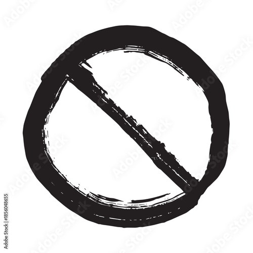 Hand drawn prohibition sign No entry symbol Black circle with cross line clipart in doodle style Ban Restriction Forbidden stop Single element for print, web, design