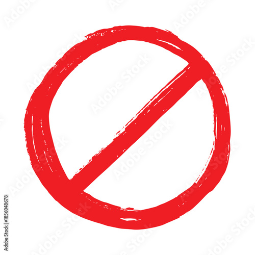 Hand drawn prohibition sign No entry symbol Red circle with cross line clipart in doodle style Ban Restriction Forbidden stop Single element for print, web, design