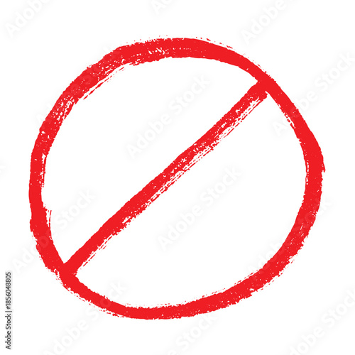 Hand drawn prohibition sign No entry symbol Red circle with cross line clipart in doodle style Ban Restriction Forbidden stop Single element for print, web, design