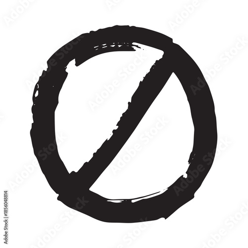 Hand drawn prohibition sign No entry symbol Black circle with cross line clipart in doodle style Ban Restriction Forbidden stop Single element for print, web, design