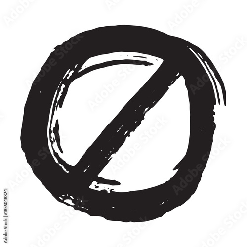 Hand drawn prohibition sign No entry symbol Black circle with cross line clipart in doodle style Ban Restriction Forbidden stop Single element for print, web, design