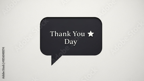 Gratitude message on a simple black speech bubble with star on white background thanking someone