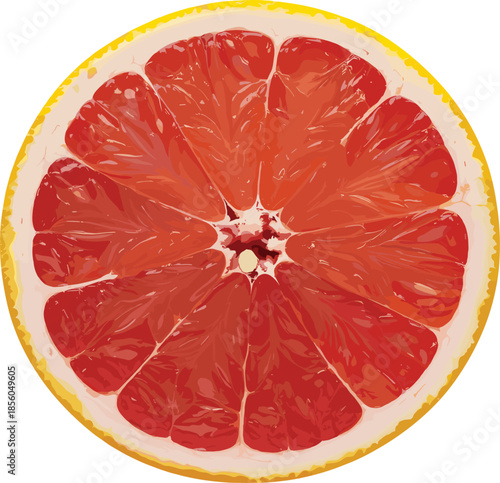 Fresh grapefruit slice close up isolated on white background juicy citrus fruit cross section food photography healthy nutrition concept