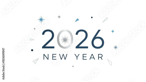 New year celebration graphic with 2026 date and decorative elements on white background for holiday and seasonal use