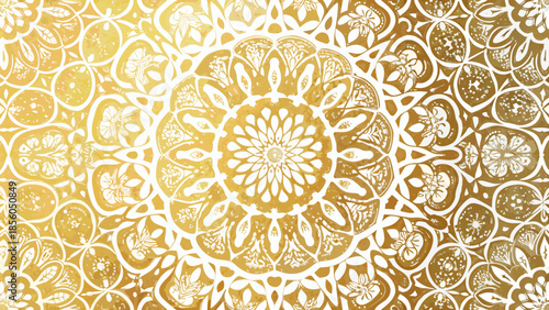 Intricate golden mandala design with floral and circular repeating patterns
