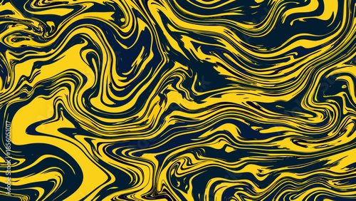 Abstract flowing mixture of dark blue and vibrant yellow colors swirling pattern