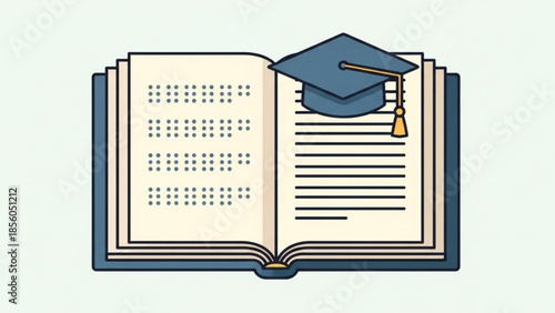 An open book with braille text and a graduation cap on top symbolizing education and learning for visually impaired students in schools