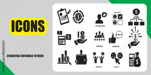 Set of financial and business icons for web and print design