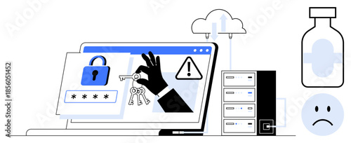 Cybersecurity concept. Cybersecurity ensuring data integrity against hacker threats and unauthorized access. Cybersecurity protecting passwords, cloud data, and sensitive personal information