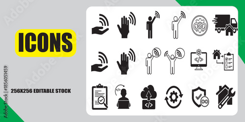 Set of line icons for technology and business concepts, clean and editable