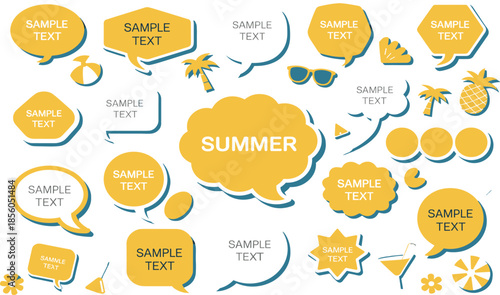 Summer speech bubble collection with colorful chat labels icons tropical elements flat vector illustration for social media banner design template