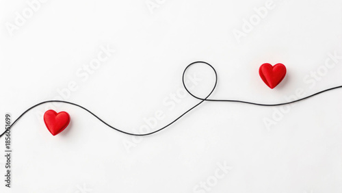 Wallpaper Mural Two red hearts connected by a black string lie on a white surface. This scene captures the spirit of Valentine's Day and the themes of love and connection Torontodigital.ca